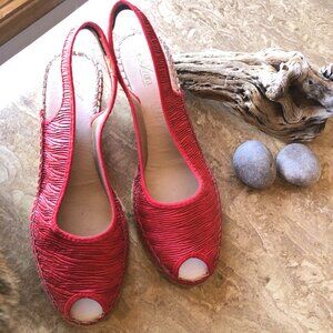 Azura Woman's Red Satin Peep-Toe Espadrille Shoes Size 9